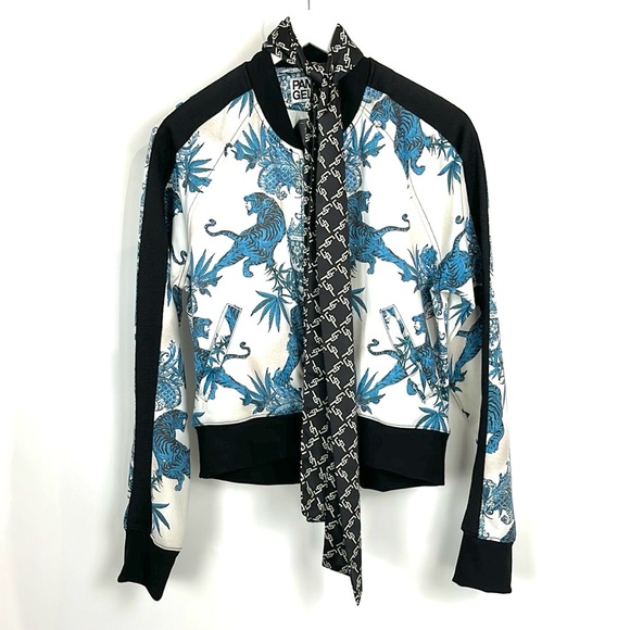 Pam & Gela F/19 Jagger Tiger-Print Neck Tie Cropped Track Jacket - Picture 2 of 11